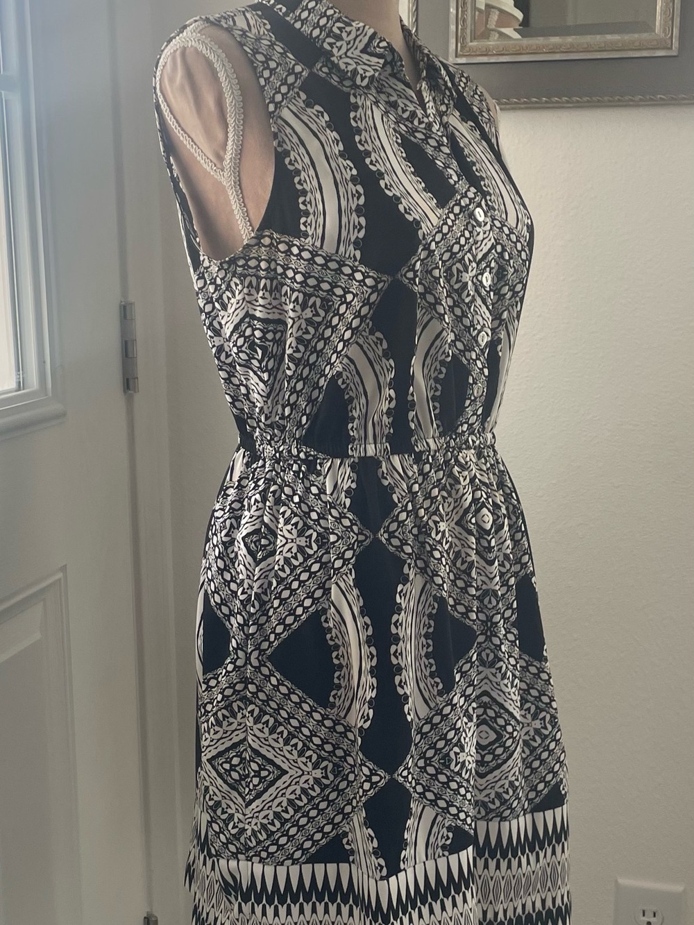 Alfani Black & White Printed Sleeveless Dress, 10P